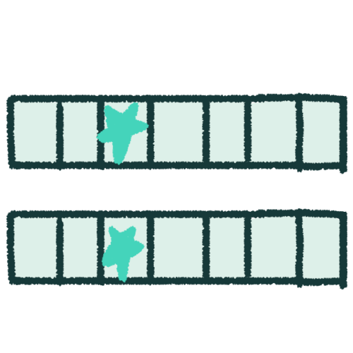 two white bars with seven sections. For both bars, in the third section there is a teal star